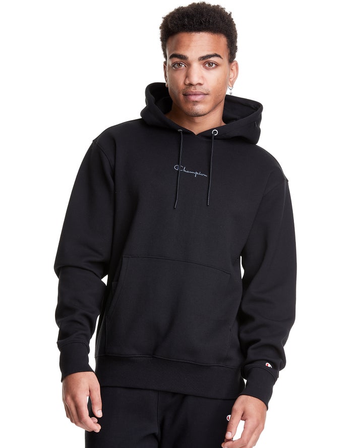 Champion Mens Hoodie NZ - Tech Weave Script Logo Black ( 7810-WCAJB )